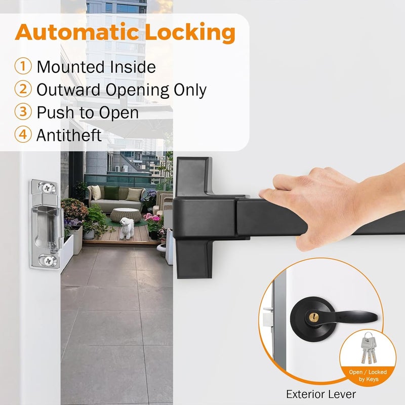 BEAMNOVA 41 in Door Panic Bar Exit Device Commercial Push Exterior Lever Lock Key Set Gate Roller Strike Plate End Cap Metal Universal Emergency Hardware, for 41-53 Inch Wide Door - Image 4